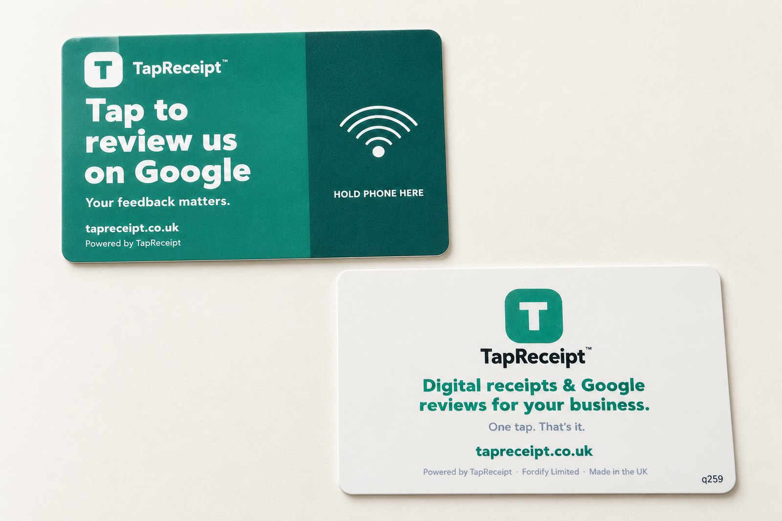 TapReceipt review card, front and back